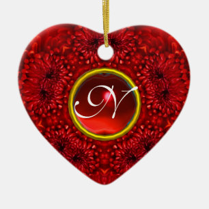 Ornamento De Cerâmica RED DAHLIA RUBY MONOGRAM Heart