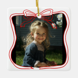 Ornamento De Cerâmica Red Doodle Bow Frame Custom Photo