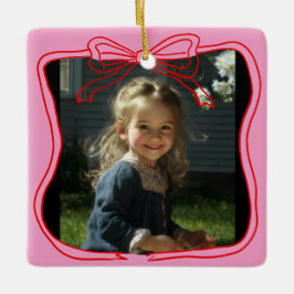 Ornamento De Cerâmica Red Doodle Bow Frame Custom Photo