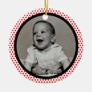 Ornamento De Cerâmica Red Dots Black Trim Photo Frame