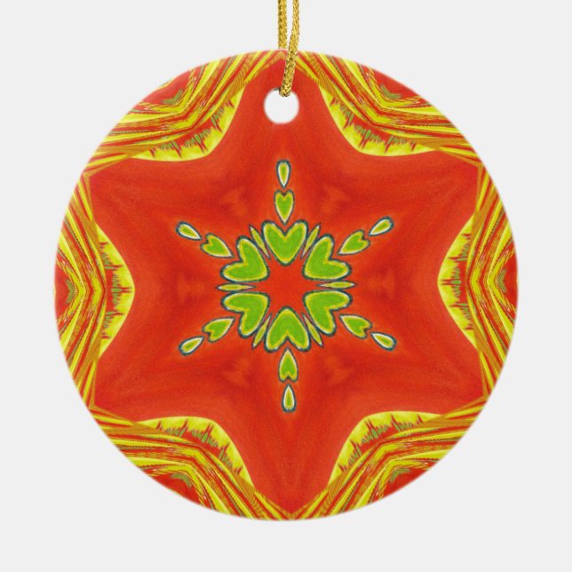 Ornamento De Cerâmica Red Dourada Mandala Art Impressão (Frente)