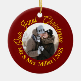 Ornamento De Cerâmica Red & Dourado Nosso Primeiro Natal de 2025