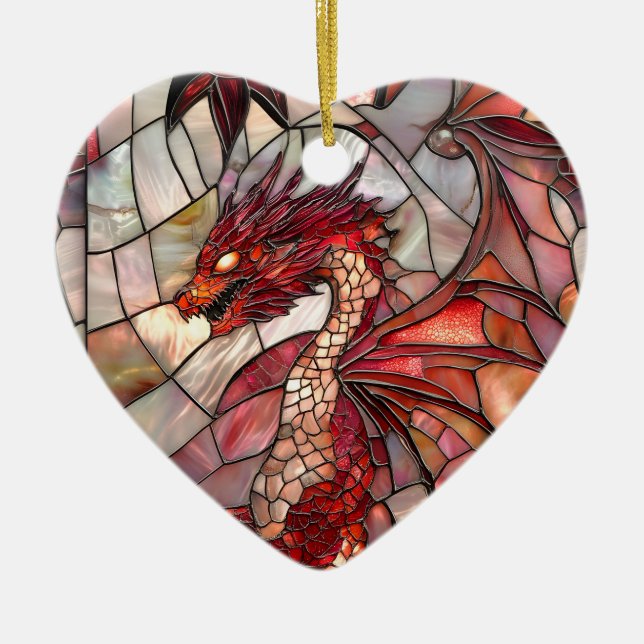 Ornamento De Cerâmica Red Dragon Faux Design (Frente)