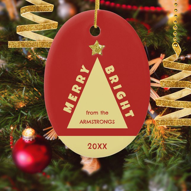 Ornamento De Cerâmica Red Family Photo Minimalist Keepsake (Red Family Photo Merry & Bright Keepsake Ceramic Ornament ©Susanne Sachers - Sunny Mind 🌞)