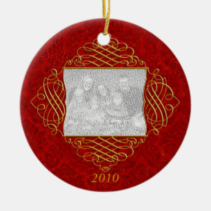 Ornamento De Cerâmica Red Family Photo Ornament