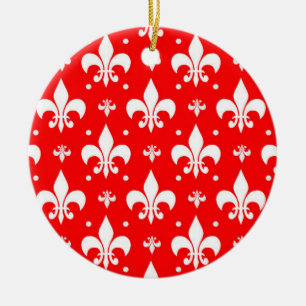Ornamento De Cerâmica Red Fleur-de-lis Design