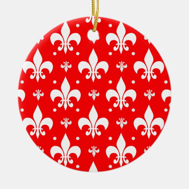 Ornamento De Cerâmica Red Fleur-de-lis Design (Frente)