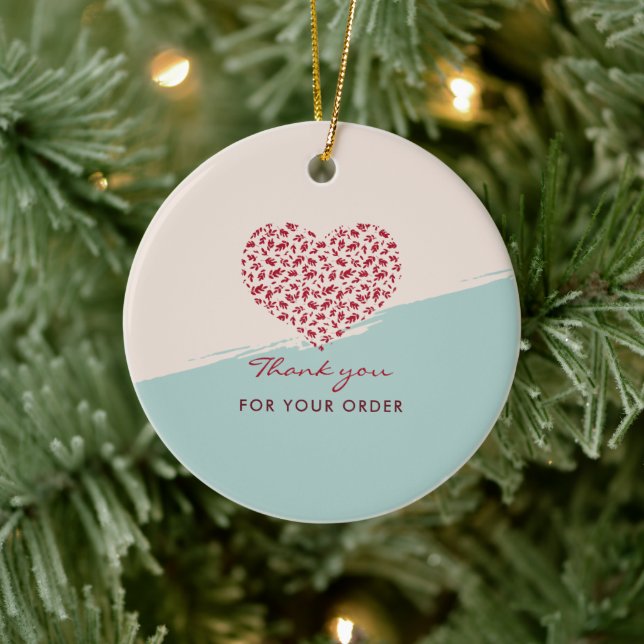 Ornamento De Cerâmica Red Floral Heart Elegant Obrigado (Árvore)