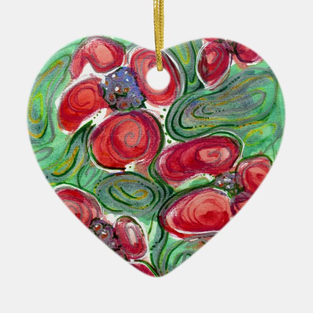 Ornamento De Cerâmica Red Flowers Fantasy (Frente)