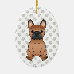 Ornamento De Cerâmica Red French Bulldog / Frenchie Cartoon Dog & Text