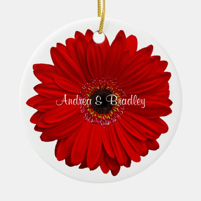 Ornamento De Cerâmica Red Gerbera Daisy Personalizou Aniversário de Casa (Frente)