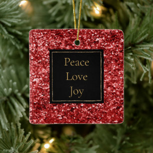 Ornamento De Cerâmica Red Glitter Peace Love Joy