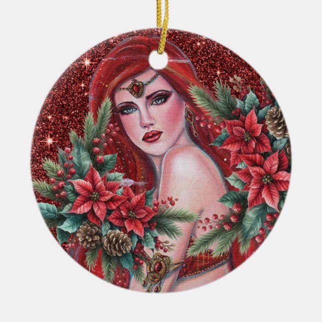 Ornamento De Cerâmica Red goddess Christmas  (Frente)