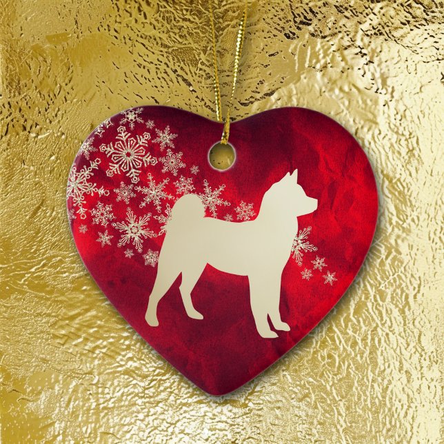 Ornamento De Cerâmica Red Gold Snowflake Akita Dog (Criador carregado)