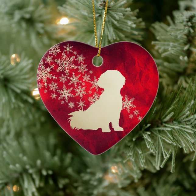 Ornamento De Cerâmica Red Gold Snowflake Shih Tzu Dog (Árvore)
