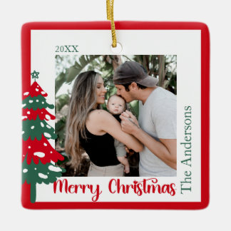 Ornamento De Cerâmica Red & Green - Uma Foto Escandinávia Vermelha e Ver