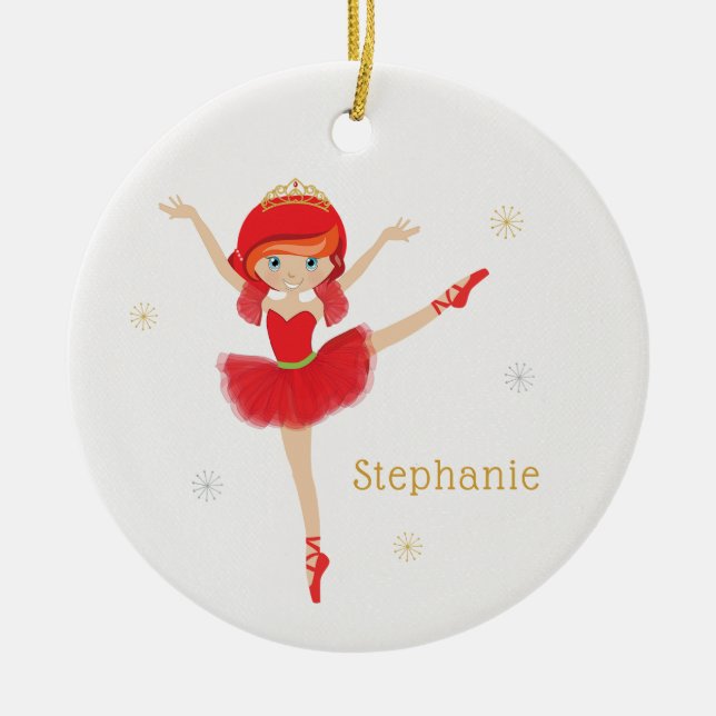 Ornamento De Cerâmica Red Hair Christmas Ballerina (Frente)