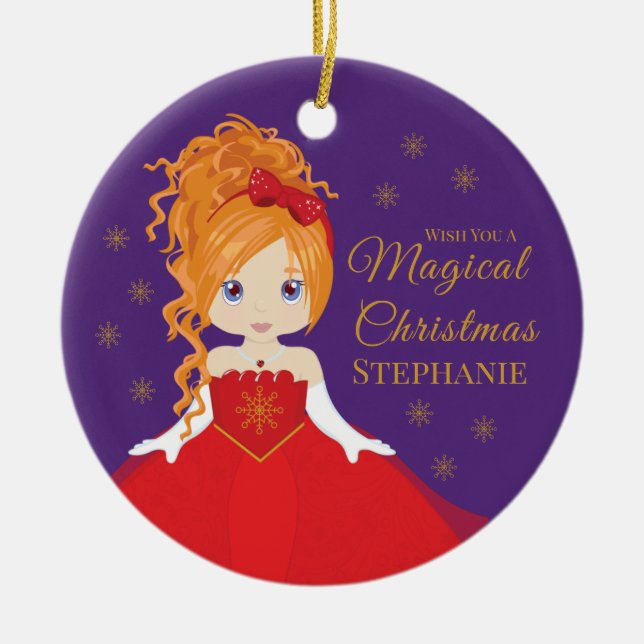 Ornamento De Cerâmica Red Hair Christmas Princesa Cerâmica Ornament (Frente)