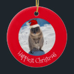 Ornamento De Cerâmica Red Happiest Christmas Quokka Beach Austrália<br><div class="desc">O Natal é celebrado na praia, na Austrália, como é no verão. E o seu Natal não pode ficar melhor, mais feliz e mais bonito do que com esta quokka - o animal mais feliz do mundo. Decorar e iluminar sua árvore com este ornamento exclusivo. Vai definitivamente pôr um sorriso...</div>
