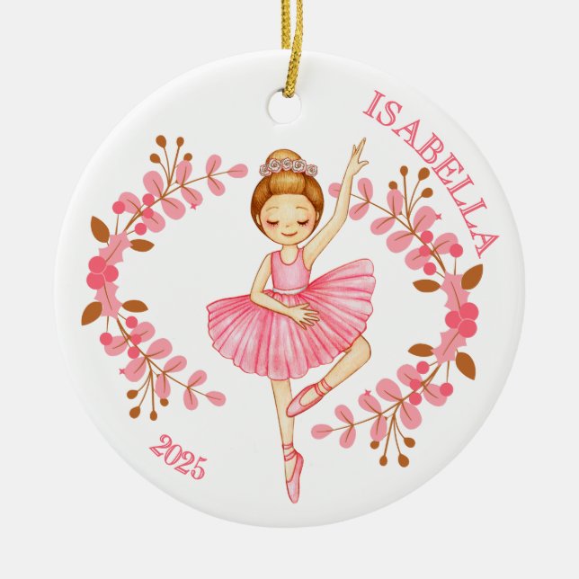 Ornamento De Cerâmica Red-Head Ballerina in Pink  (Frente)