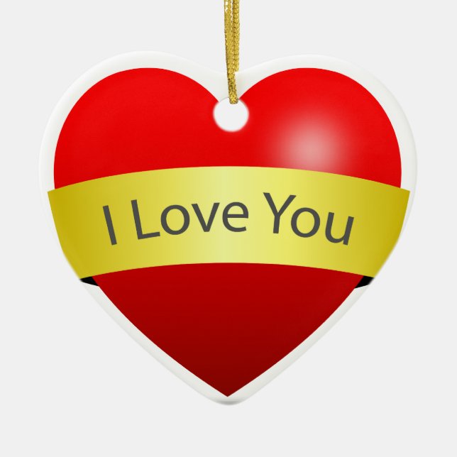 Ornamento De Cerâmica Red Heart with Love You Sign (Frente)