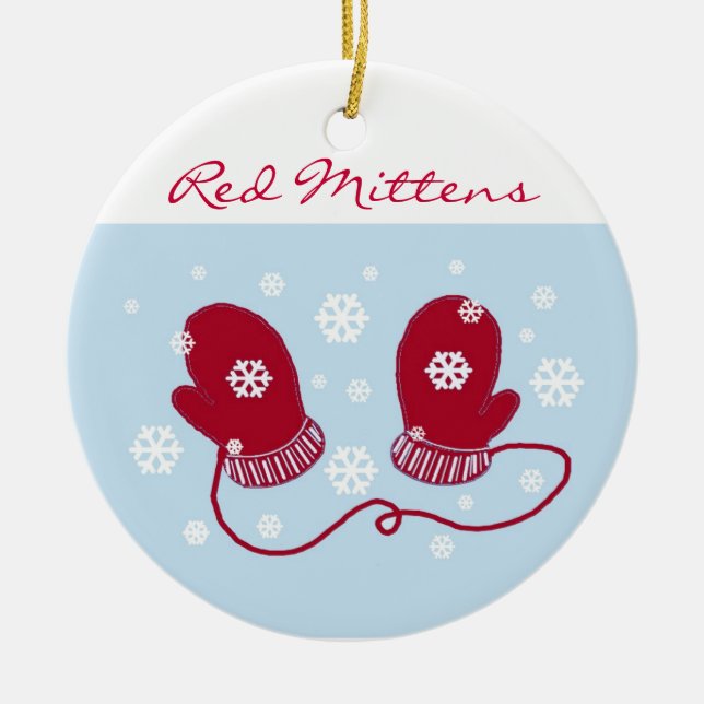 Ornamento De Cerâmica Red Holiday Mittens (Frente)