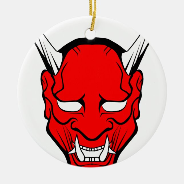 Ornamento De Cerâmica Red Japan Hannya Mask (Frente)