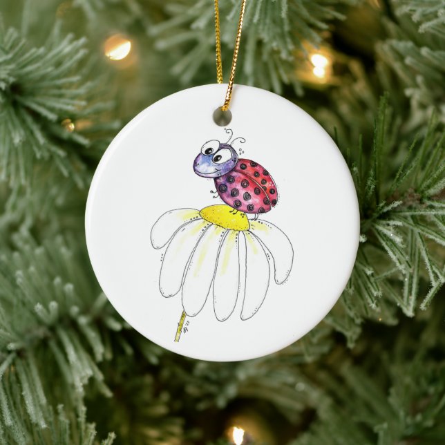 Ornamento De Cerâmica Red Ladybug branco-branco (Árvore)