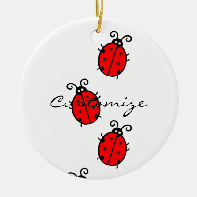 Ornamento De Cerâmica Red Ladybugs Rastreando Thunder_Cove (Frente)