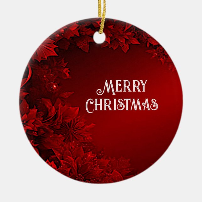 Ornamento De Cerâmica Red Leaves Floral Natal Ornament (Frente)