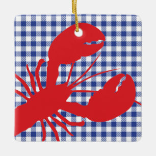 Ornamento De Cerâmica Red Lobster Azul Xadrez Branco LOCAL Ano