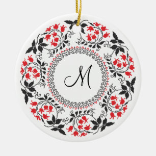 Ornamento De Cerâmica Red May lily ring Personalizado Monograma Inicial