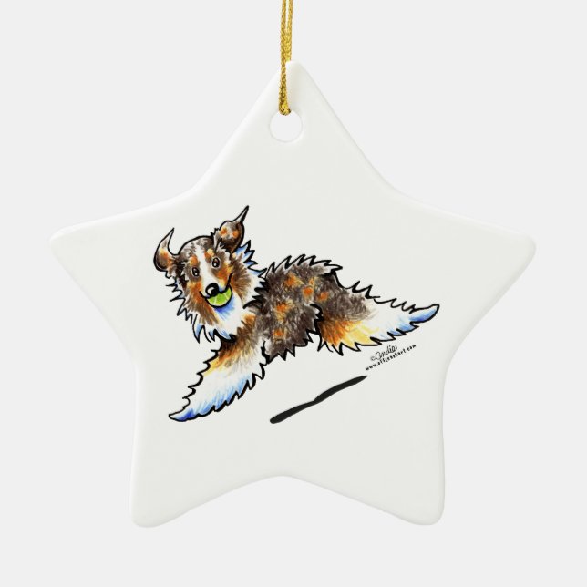 Ornamento De Cerâmica Red Merle Australian Shepherd Lets Play (Frente)