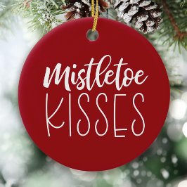 Ornamento De Cerâmica Red Mistletoe Kisses - Novo Natal