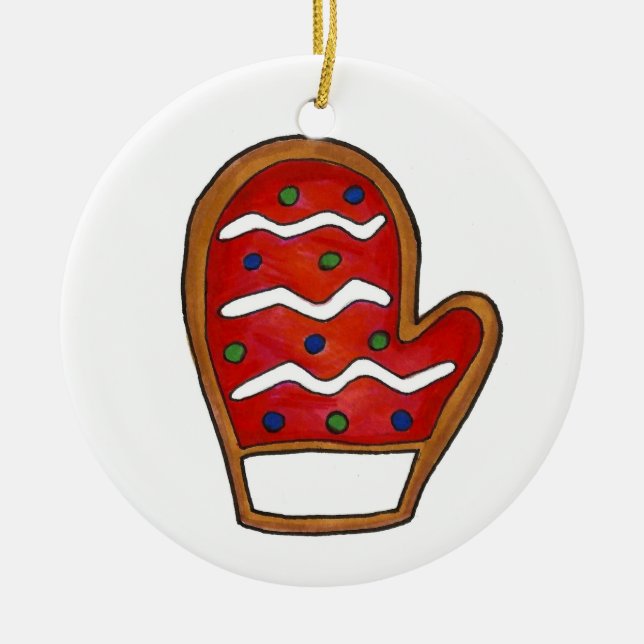 Ornamento De Cerâmica Red Mitten Sugar Cookie Natal Feriado de inverno (Frente)
