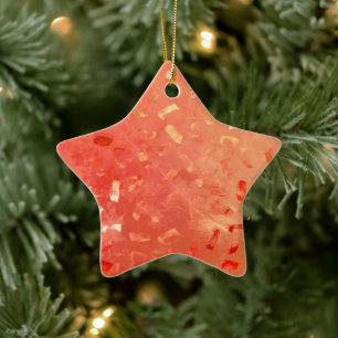 Ornamento De Cerâmica Red Orange Dourado Glitter Natal
