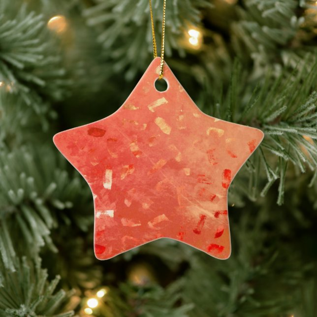 Ornamento De Cerâmica Red Orange Dourado Glitter Natal (Árvore)