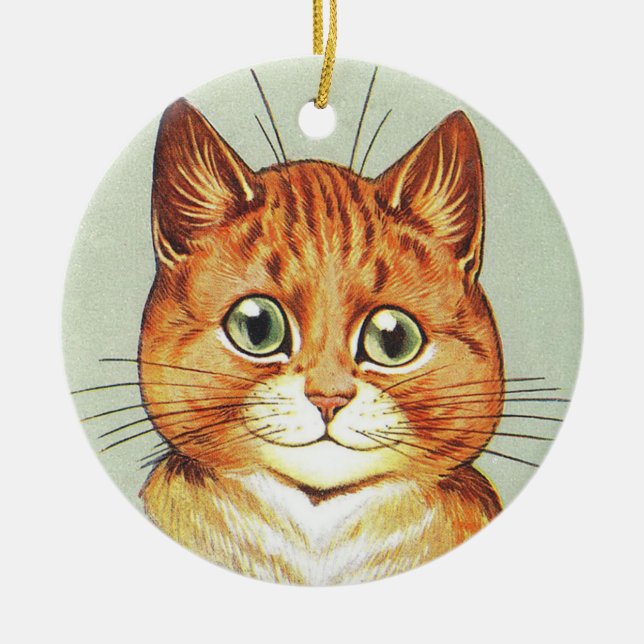 Ornamento De Cerâmica Red Orange & White Cat, Louis Wain (Frente)