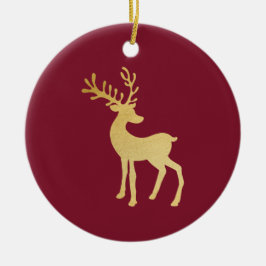 Ornamento De Cerâmica Red & Ouro Reindeer Moderno Minimalista