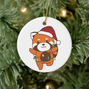 Ornamento De Cerâmica Red Panda Christmas Animais de inverno Red Pandas