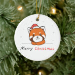 Ornamento De Cerâmica Red Panda Christmas Snow Winter Animais Pandas<br><div class="desc">O panda vermelho no Natal com um chapéu de Papai Noel. Animais engraçados com presentes e neve nas férias. Uma doce saudação de Natal. Os pandas vermelhos são animais bonitos e perfeitos para o Natal.</div>