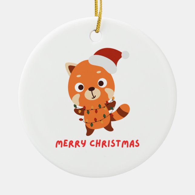 Ornamento De Cerâmica Red Panda Felry Christmas (Frente)