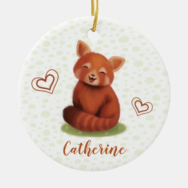 Ornamento De Cerâmica Red Panda Personalizado Nome Cerâmico (Frente)
