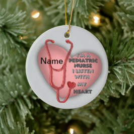 Ornamento De Cerâmica Red Pediatric Nurse custom name Ornament