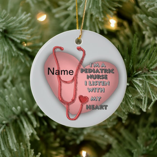 Ornamento De Cerâmica Red Pediatric Nurse custom name Ornament (Árvore)