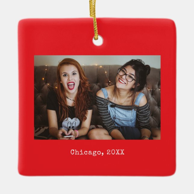 Ornamento De Cerâmica Red Photo Keepsake Christmas (Frente)