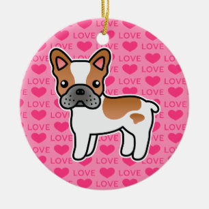 Ornamento De Cerâmica Red Piebald Cartoon French Bulldog Love