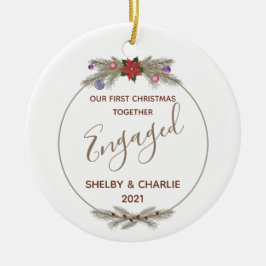 Ornamento De Cerâmica Red Poinsettia Wreath Primeiro Natal Envolvido