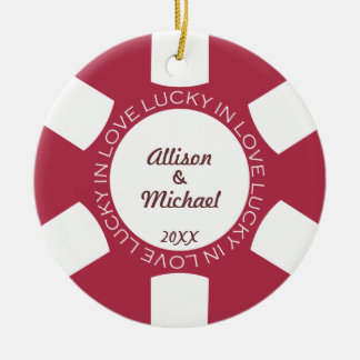 Ornamento De Cerâmica Red Poker chip sortudo por amor, casal, vegas