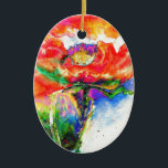 Ornamento De Cerâmica Red Poppy<br><div class="desc">pintura romântica de cor-de-água de papoila vermelha vibrante e vibrante abstrato,  de H Cooper</div>